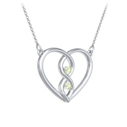 Entwined Infinity Heart Necklace in 925 Sterling Silver with Peridot