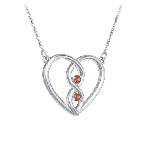 Entwined Infinity Heart Necklace – Sterling Silver with Garnet
