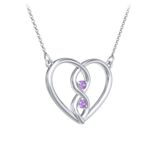 Entwined Infinity Heart Necklace – Sterling Silver with Amethyst