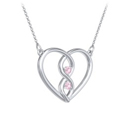 Entwined Infinity Heart Necklace in 925 Sterling Silver with Pink Tourmaline