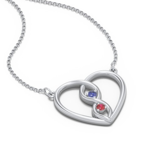 Entwined Infinity Heart Necklace – Sterling Silver with Blue Sapphire and Garnet