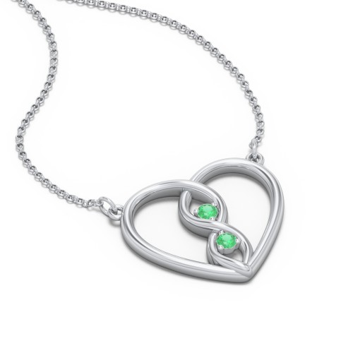 Entwined Infinity Heart Necklace – Sterling Silver with Emerald