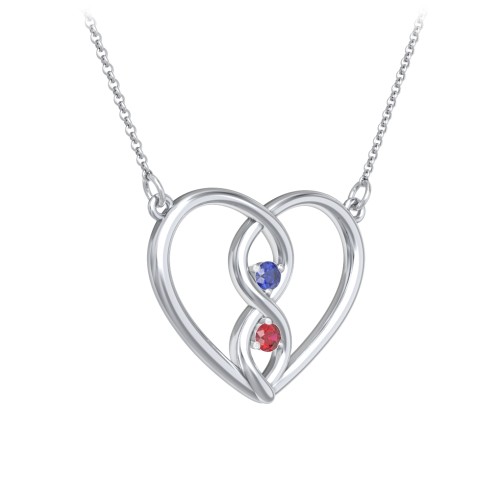 Entwined Infinity Heart Necklace – Sterling Silver with Blue Sapphire and Garnet