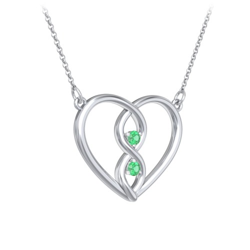 Entwined Infinity Heart Necklace – Sterling Silver with Emerald