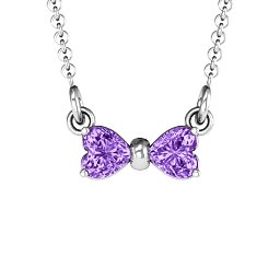 Adorable Bow Necklace in 925 Sterling Silver with Amethyst