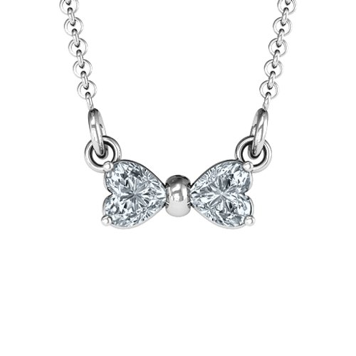 Sterling Silver Adorable Bow Necklace with Cubic Zirconia Stones
