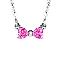 Adorable Bow Necklace in 925 Sterling Silver with Pink Tourmaline