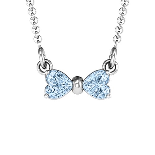 Adorable Bow Necklace – Sterling Silver with Aquamarine
