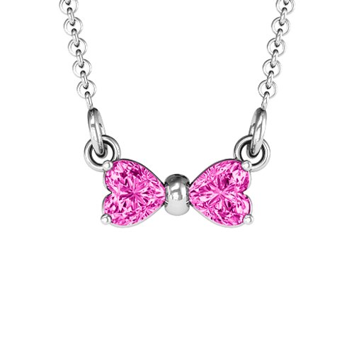 Adorable Bow Necklace – Sterling Silver with Pink Tourmaline