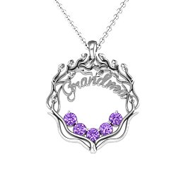 Grandma's Love Family Tree Pendant in 925 Sterling Silver with Amethyst