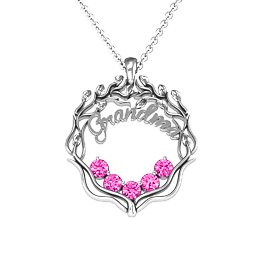 Grandma's Love Family Tree Pendant in 925 Sterling Silver with Pink Tourmaline