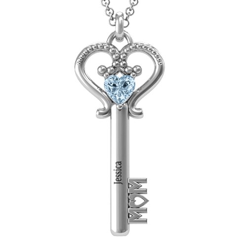 Mom Birthstone Key Necklace