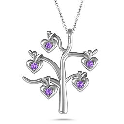 Tree Of Hearts 5-Stone Family Tree Necklace in 925 Sterling Silver with Amethyst