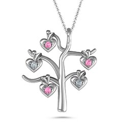 Tree Of Hearts 5-Stone Family Tree Necklace – Sterling Silver with Pink Tourmaline and Cubic Zirconia