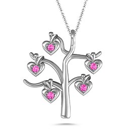 Tree Of Hearts 5-Stone Family Tree Necklace in 925 Sterling Silver with Pink Tourmaline