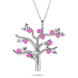 Family Forever 10-Stone Family Tree Necklace in 925 Sterling Silver with Pink Tourmaline