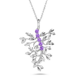 Roots Of Love 5-Stone Family Tree Necklace in 925 Sterling Silver with Amethyst