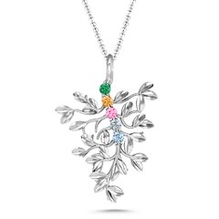 Roots Of Love 5-Stone Family Tree Necklace – Sterling Silver with Emerald, Citrine, Pink Tourmaline, Cubic Zirconia, and Aquamarine