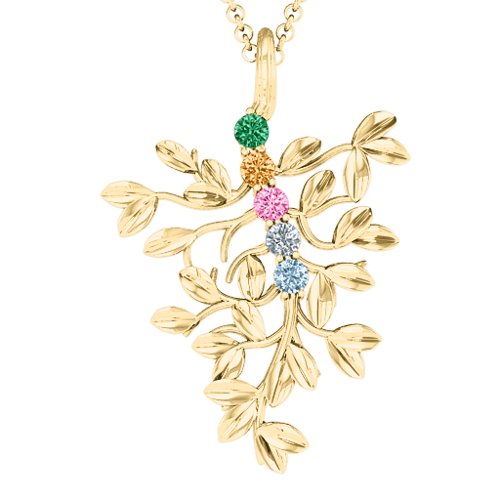 Roots Of Love 5-Stone Family Tree Necklace – 10K Yellow Gold with Emerald, Citrine, Pink Tourmaline, Cubic Zirconia, and Aquamarine