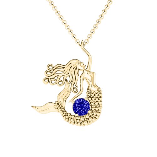 Majestic Mermaid Necklace – 10K Yellow Gold with Blue Sapphire