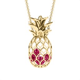 Pineapple Cage Necklace in 18K Gold Plated Silver with Ruby, Blue Sapphire, and Emerald