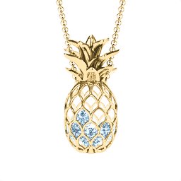 Pineapple Cage Necklace in 18K Gold Plated Silver with Aquamarine, Blue Sapphire, and Emerald