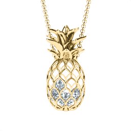 Pineapple Cage Necklace in 18K Gold Plated Silver with Cubic Zirconia, Blue Sapphire, and Emerald