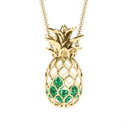 Pineapple Cage Necklace in 18K Gold Plated Silver with Emerald and Blue Sapphire