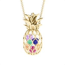 Pineapple Cage Necklace in 18K Gold Plated Silver with Ruby, Orange Sapphire, Citrine, Emerald, Blue Sapphire, and Amethyst