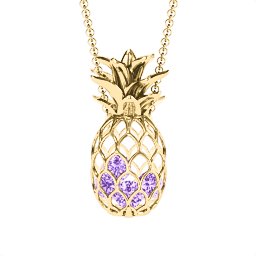 Pineapple Cage Necklace in 18K Gold Plated Silver with Amethyst, Blue Sapphire, and Emerald