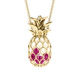 Pineapple Cage Necklace in 18K Gold Plated Silver with Ruby, Blue Sapphire, and Emerald
