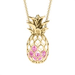 Pineapple Cage Necklace in 18K Gold Plated Silver with Pink Tourmaline, Blue Sapphire, and Emerald