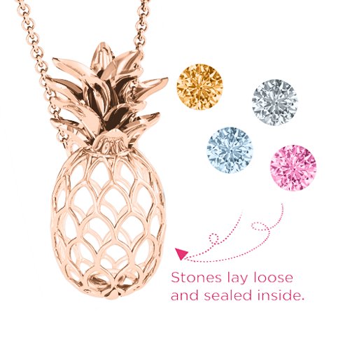 Pineapple Cage Necklace – 10K Rose Gold with Aquamarine, Pink Tourmaline, Cubic Zirconia, and Citrine