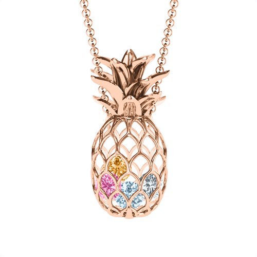 Pineapple Cage Necklace – 10K Rose Gold with Aquamarine, Pink Tourmaline, Cubic Zirconia, and Citrine