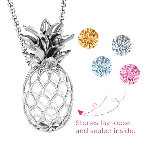 Pineapple Cage Necklace – Sterling Silver with Aquamarine, Pink Tourmaline, Cubic Zirconia, and Citrine