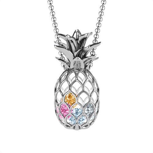 Pineapple Cage Necklace – Sterling Silver with Aquamarine, Pink Tourmaline, Cubic Zirconia, and Citrine