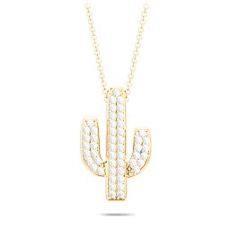 Feelin' Prickly Cactus Necklace in 10K Solid Yellow Gold with Golden Yellow Premium Zirconia