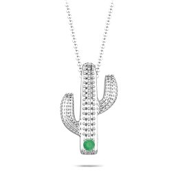 Cutesy Cactus Necklace in 925 Sterling Silver with Emerald