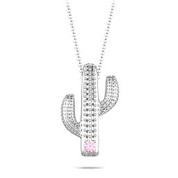 Cutesy Cactus Necklace in 925 Sterling Silver with Pink Tourmaline