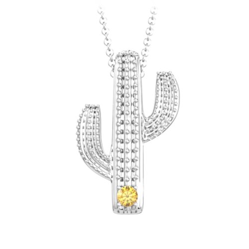 Cutesy Cactus Necklace – Sterling Silver with Citrine