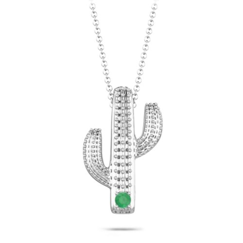 Cutesy Cactus Necklace – Sterling Silver with Emerald