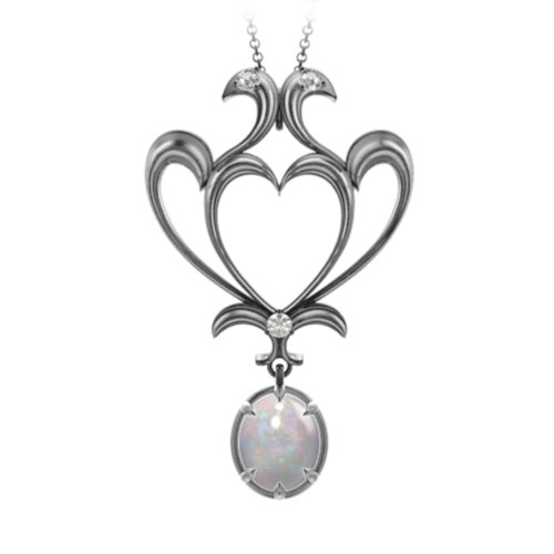 Sparkling Seduction Vintage Inspired Cabochon Charm Pendant – Sterling Silver with Opal and Cubic Zirconia