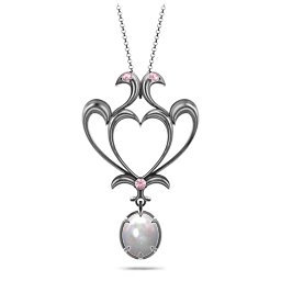 Sparkling Seduction Vintage Inspired Cabochon Charm Pendant in 925 Sterling Silver with Opal and Pink Tourmaline