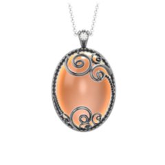 Stunning Starlet Vintage Inspired Cabochon Pendant – Sterling Silver with Orange Moonstone and Cubic Zirconia