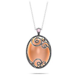 Stunning Starlet Vintage Inspired Cabochon Pendant in 925 Sterling Silver with Orange Moonstone and Pink Tourmaline