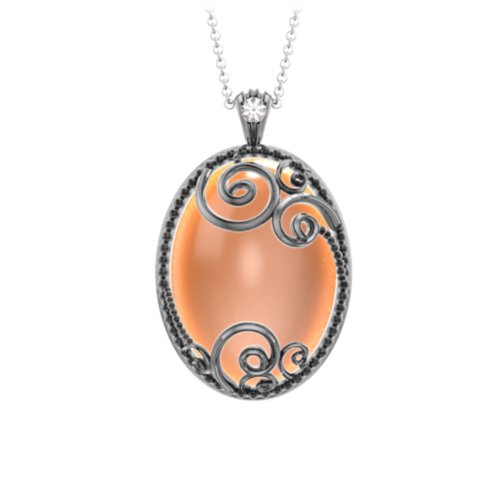 Stunning Starlet Vintage Inspired Cabochon Pendant – Sterling Silver with Orange Moonstone and Cubic Zirconia