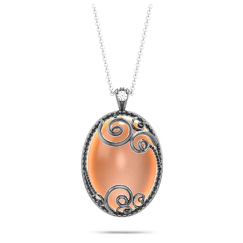 Stunning Starlet Vintage Inspired Cabochon Pendant – Sterling Silver with Orange Moonstone and Cubic Zirconia