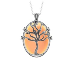 Dearest Descendants Vintage Inspired Family Tree Pendant – Sterling Silver with Orange Moonstone and Cubic Zirconia