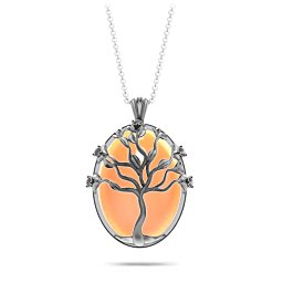 Dearest Descendants Vintage Inspired Family Tree Pendant in 925 Sterling Silver with Orange Moonstone and Smokey Quartz