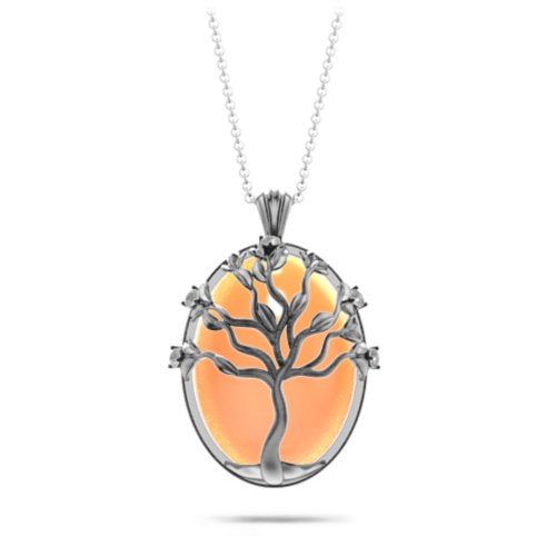 Dearest Descendants Vintage Inspired Family Tree Pendant – Sterling Silver with Orange Moonstone and Cubic Zirconia